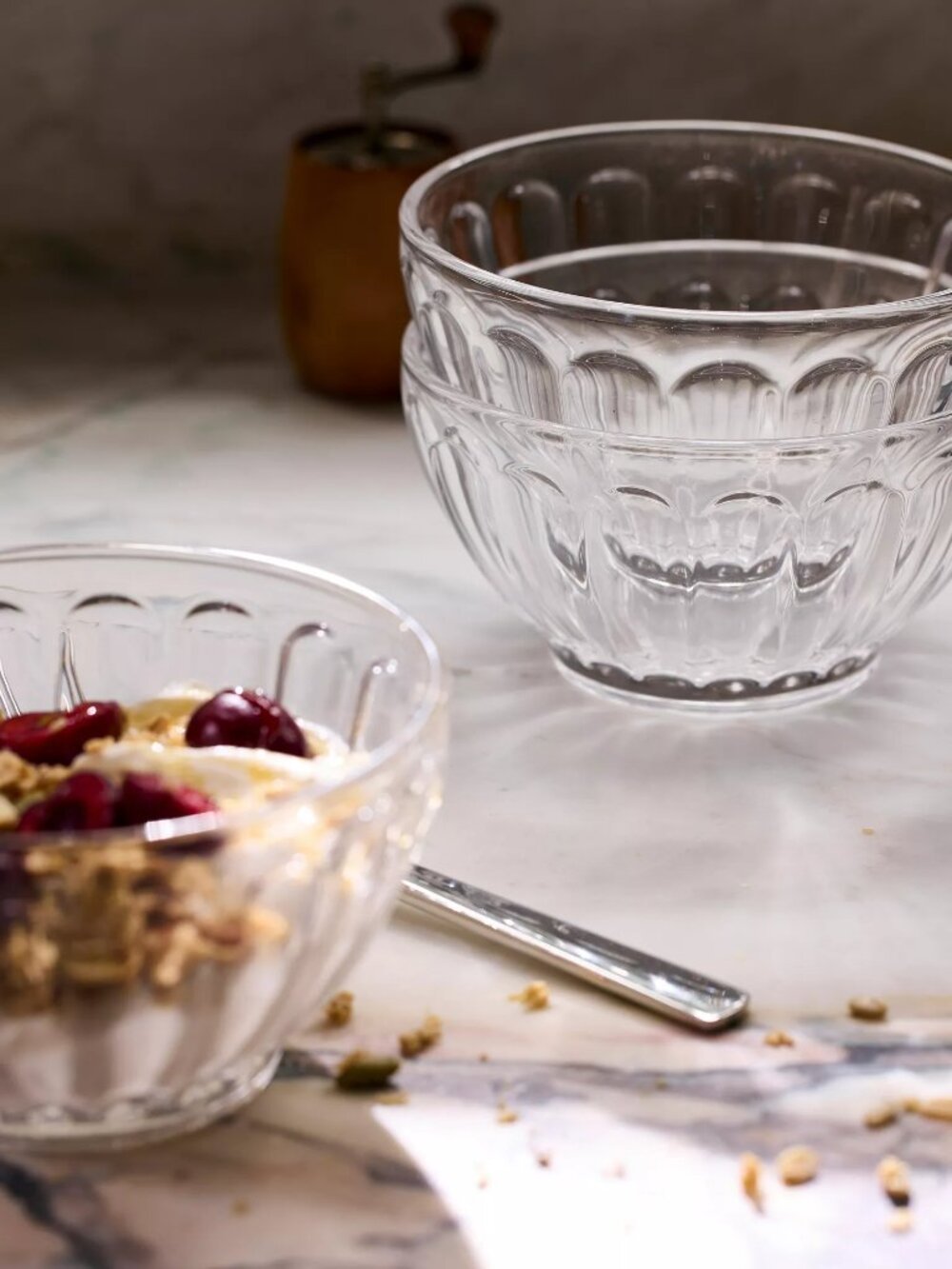 Anthropologie The Latte Glass Cereal Bowls, Set of 4: Amelie Edition, Clear